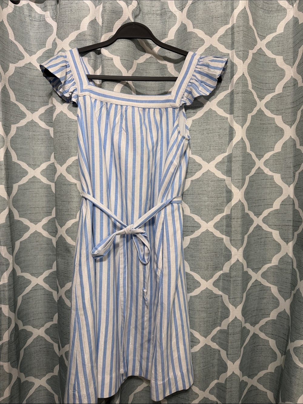 LOFT Blue and White Striped Square-Neck Midi Dress NWOT